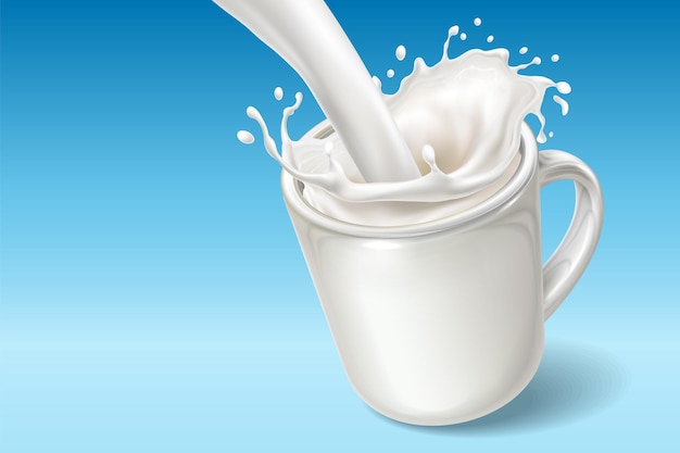 Premium Vector | Fresh milk falling in ceramic cup with spatters ...