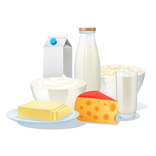 Free Vector | Fresh organic milk products set with cheese and butter