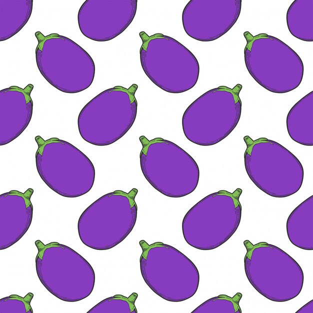 Premium Vector | Fresh raw eggplant seamless pattern in doodle and ...