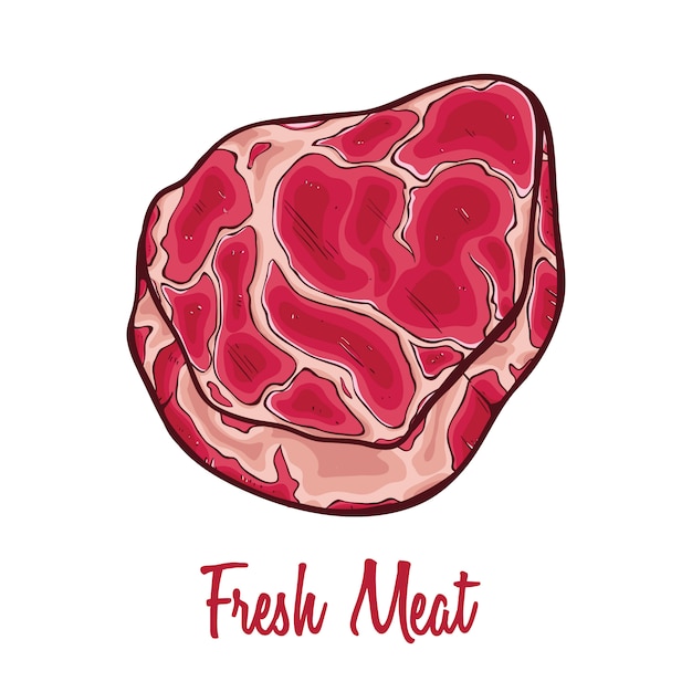 Premium Vector Fresh raw meat with text and colored hand drawn or