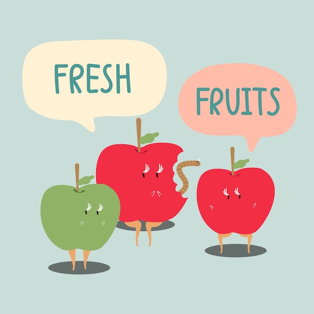Fresh red and green apples cartoon character vector Free Vector