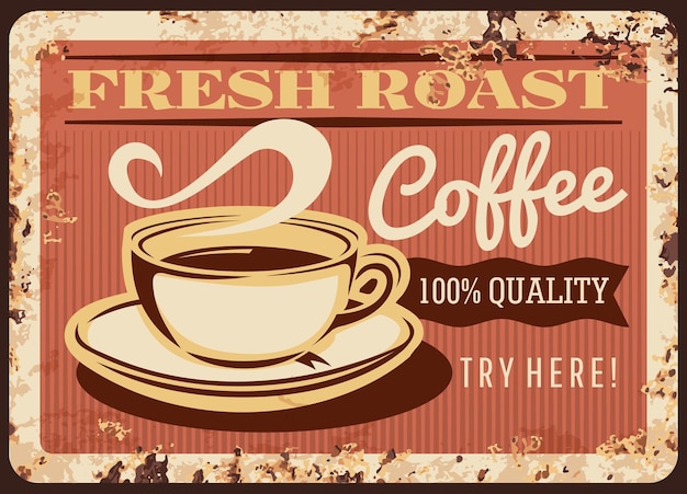 Premium Vector | Fresh roast coffee steaming cup rusty metal plate