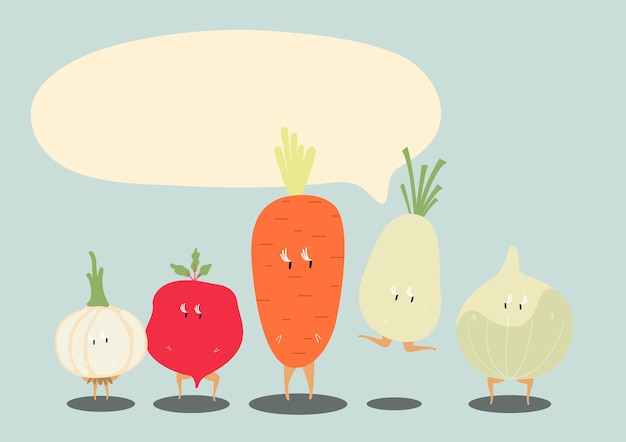 Fresh vegetable cartoon characters set vector Free Vector