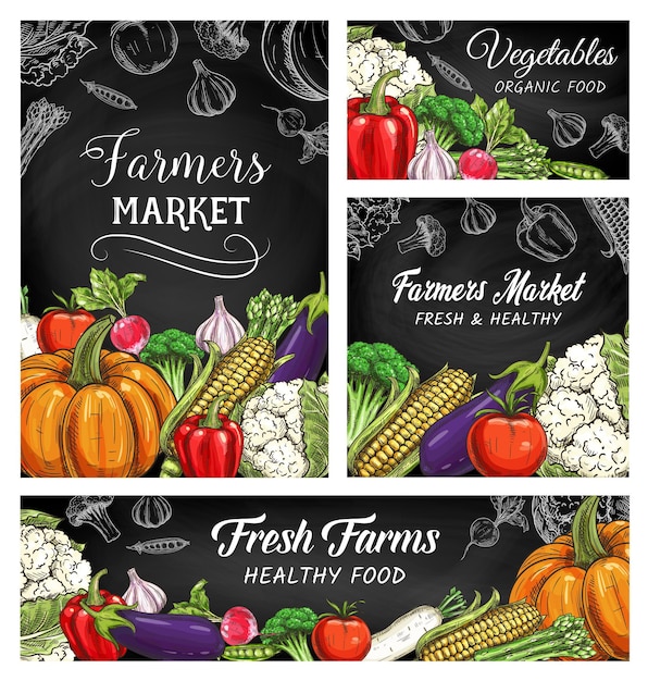 Premium Vector | Fresh vegetable and veggie food sketches of farmer ...