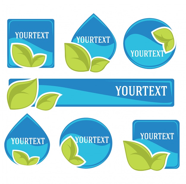 Fresh water stickers and symbols for your text Premium Vector