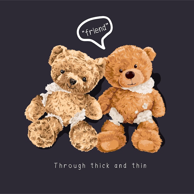 Premium Vector | Friend slogan with broken bear toy couple