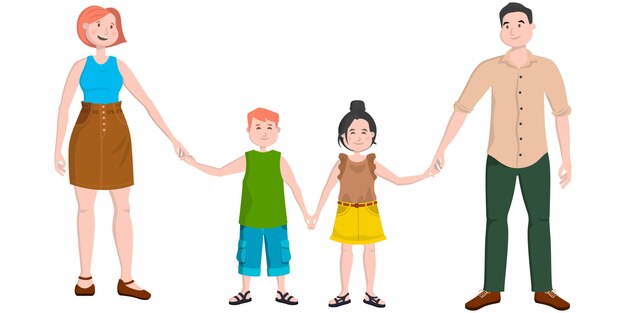 Premium Vector Friendly Family In Cartoon Style Mother Father Son And Daughter Holding Hands