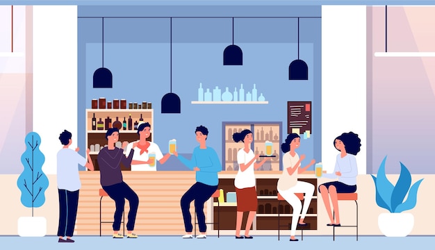 Premium Vector | Friends in beer bar. flat people with glasses, waiter ...