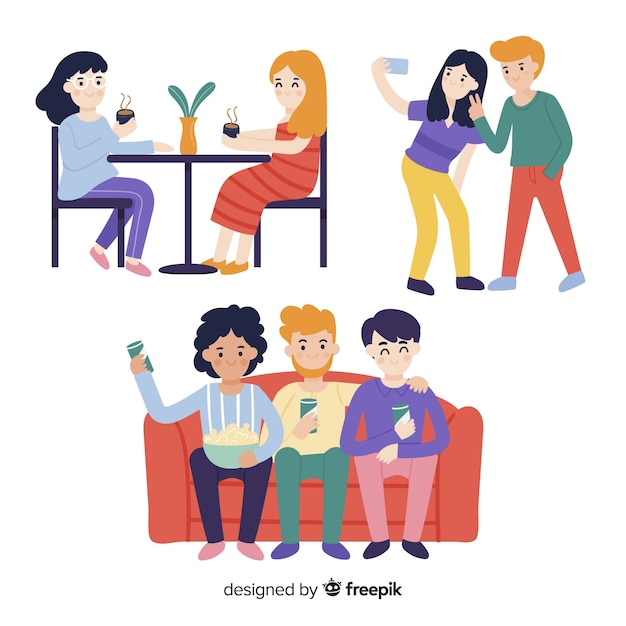 Friends Spending Time Together Collection Free Vector 