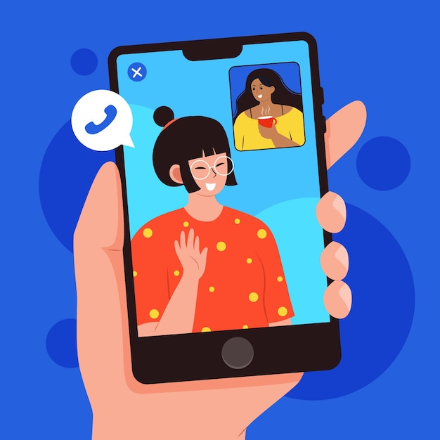 Friends video calling on phones illustration Free Vector