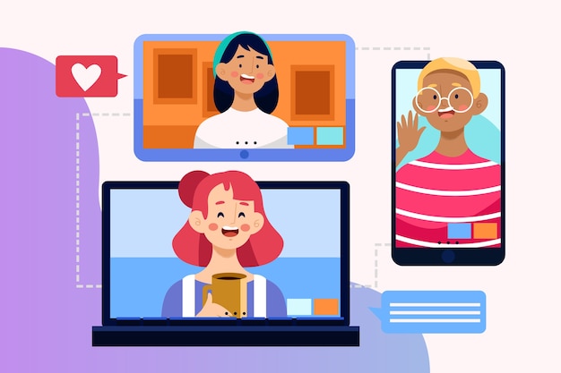 Friends video calling Free Vector