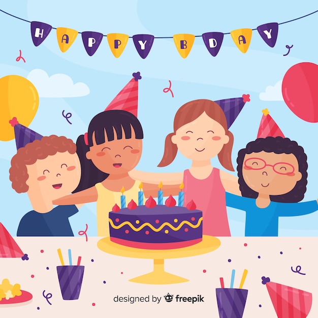 Download Friends with birthday cake background Vector | Free Download