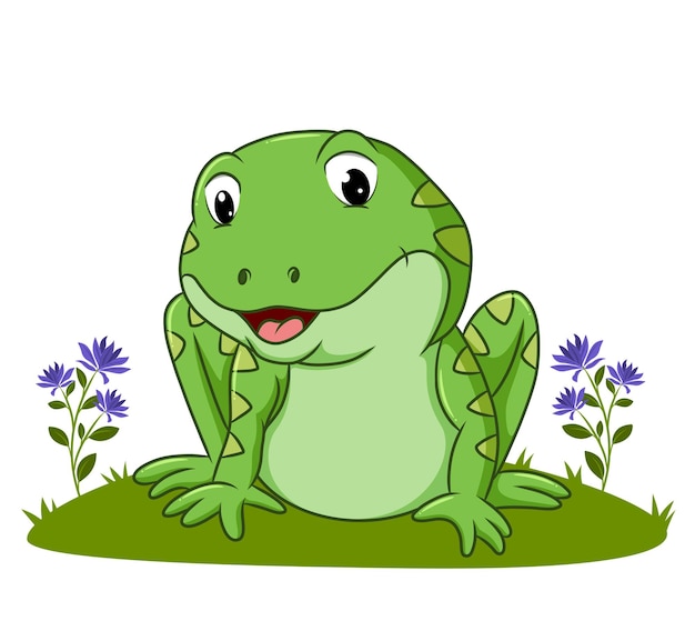 Premium Vector | The frog is playing on the grass of illustration