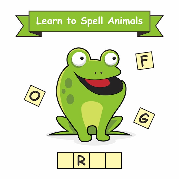 Premium Vector | Frog learn to spell animals