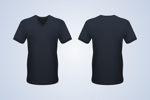 Premium Vector | Front and back black v-neck t-shirt