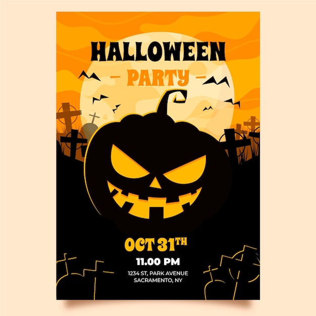 正面怒っているカボチャのハロウィンのポスターテンプレート 無料のベクター