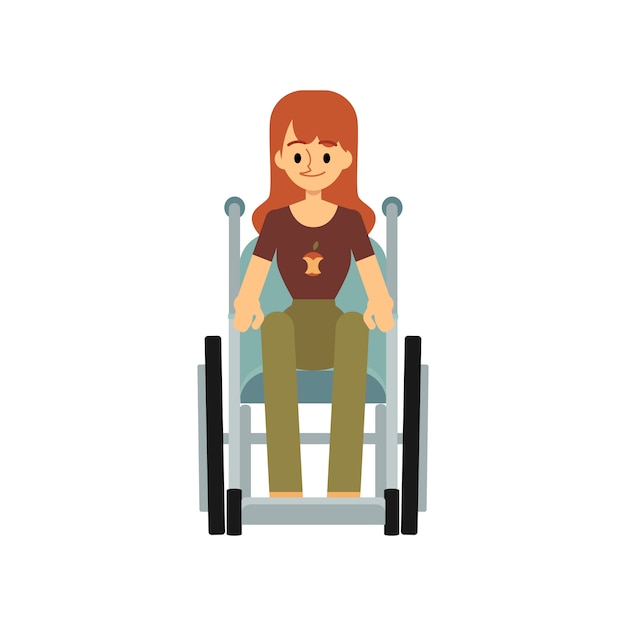 車椅子のイラストで無効になっている女性の正面図 プレミアムベクター