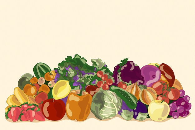 果物と野菜の背景概念 無料のベクター