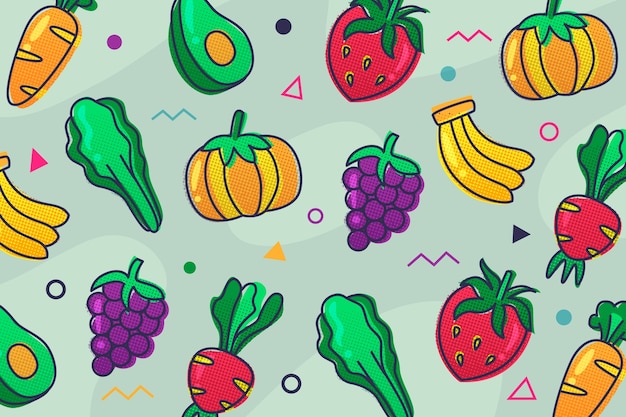 果物と野菜の概要の壁紙のテーマ 無料のベクター