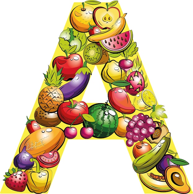 Premium Vector | Fruit Letters. Collage Of Colored Fruits And ...