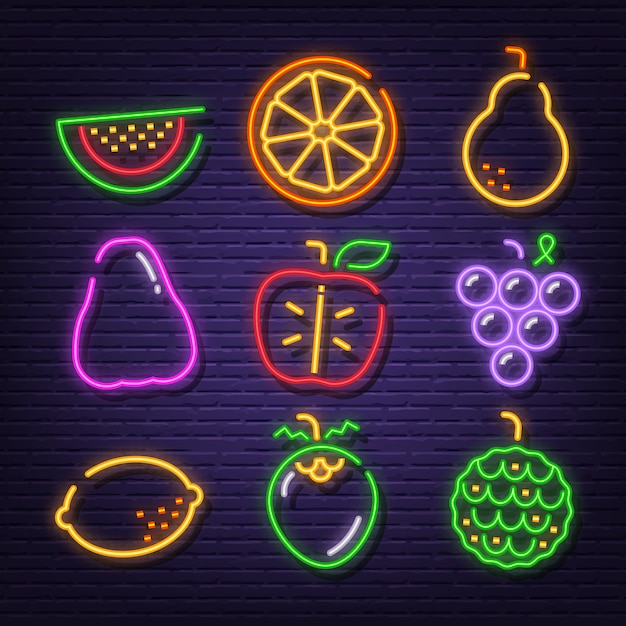 Fruit neon icons | Premium Vector