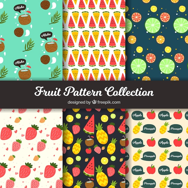 Fruit pattern collection Free Vector