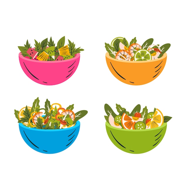 Free Vector | Fruit and salad bowls collection