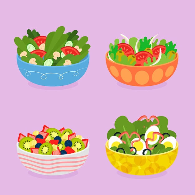 Free Vector | Fruit and salad bowls concept