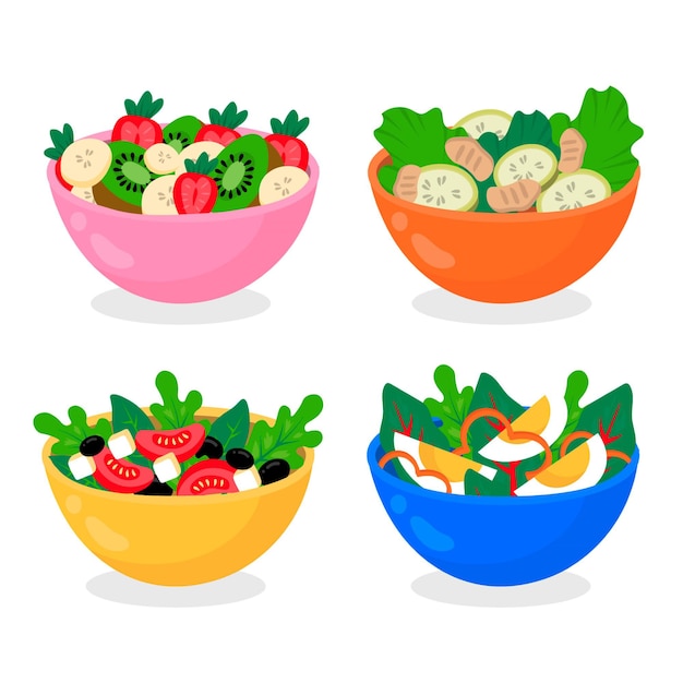 Free Vector | Fruit and salad bowls set