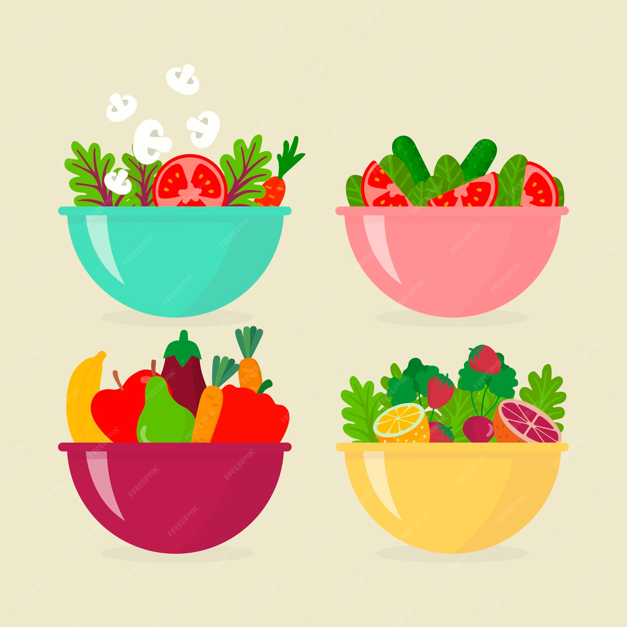 Free Vector | Fruit salad bowls