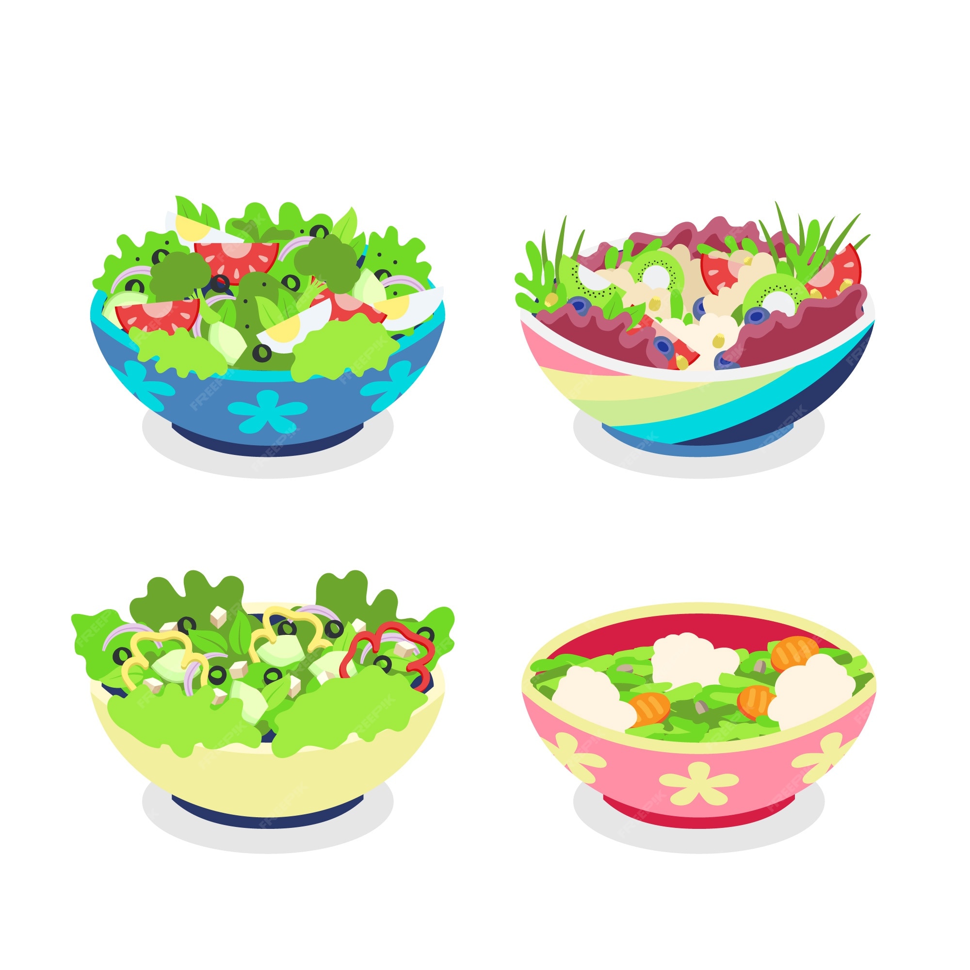 Free Vector | Fruit and salad bowls