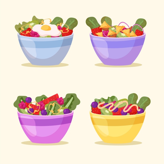 Free Vector | Fruit and salad bowls