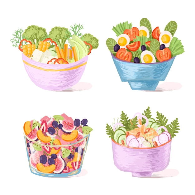 Free Vector | Fruit and salad bowls