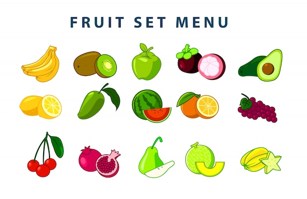 Fruit set illustration (colour version) Premium Vector