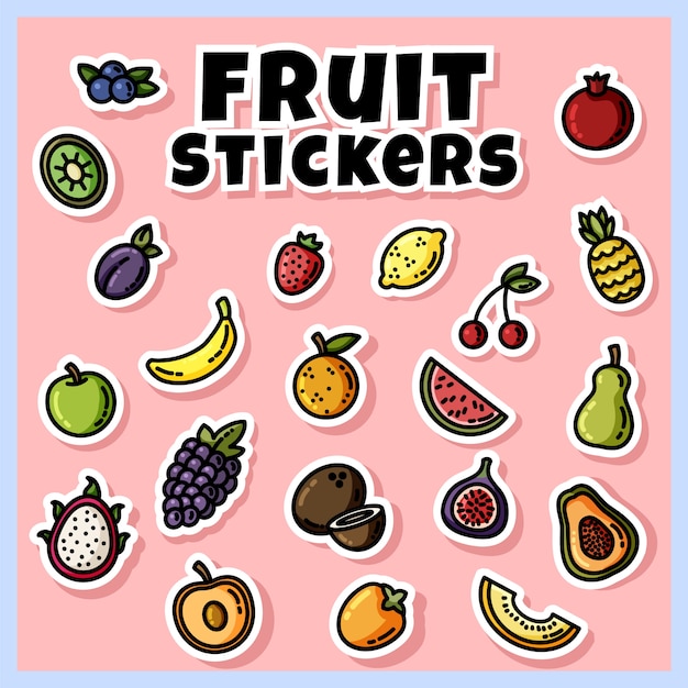 Fruit stickers colorful set. collection of fruit flat icons Premium Vector