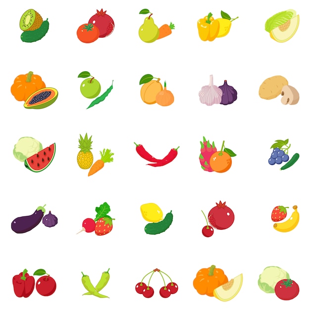 Premium Vector Fruit And Vegetable Icon Set