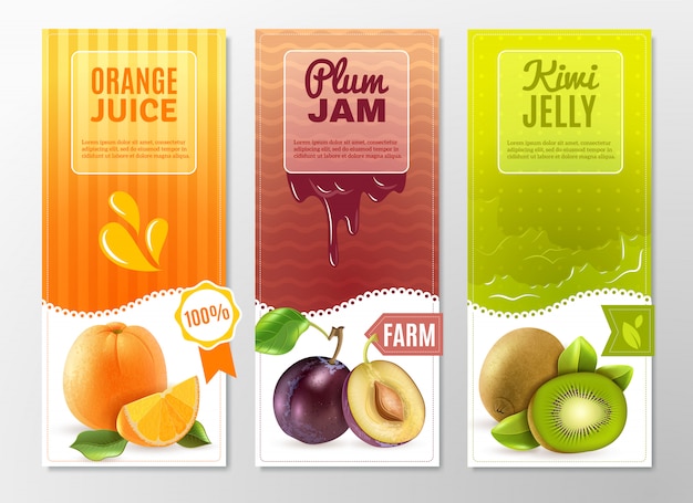 Fruits 3 Ad Banners Set Vector | Free Download