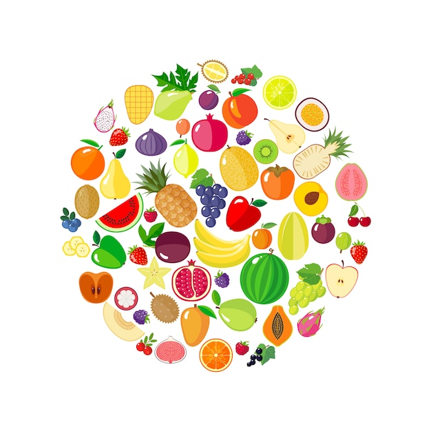 Download Fruits and berries in circle shape Vector | Premium Download