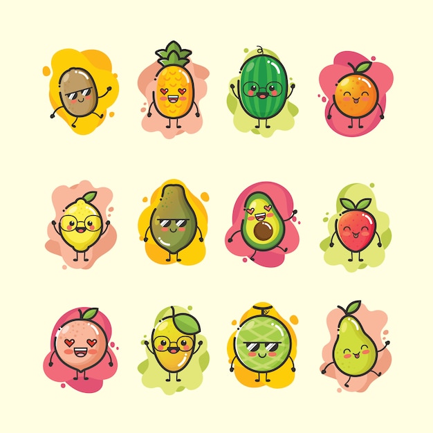 Premium Vector | Fruits cartoon mascot set