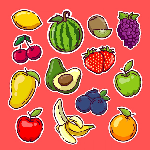  Fruits  stickers  collection Premium Vector