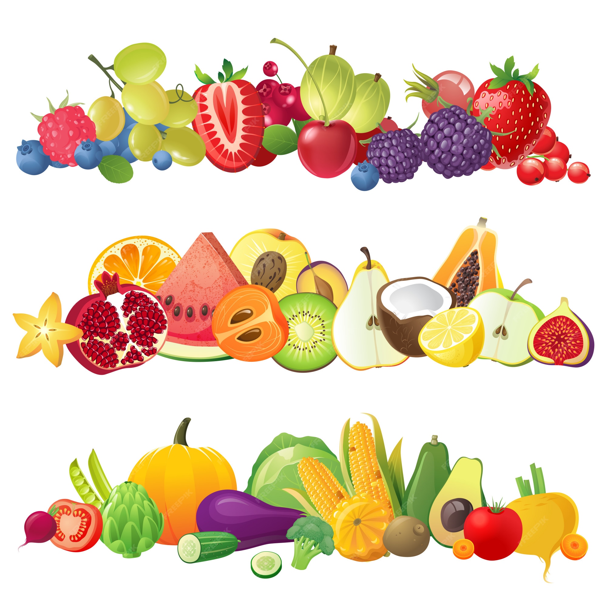 Premium Vector | Fruits vegetables and berries borders