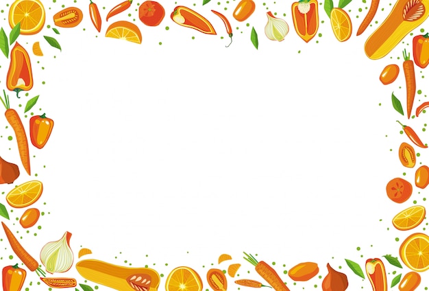 Premium Vector | Fruits and vegetables rectangular frame. healthy food ...