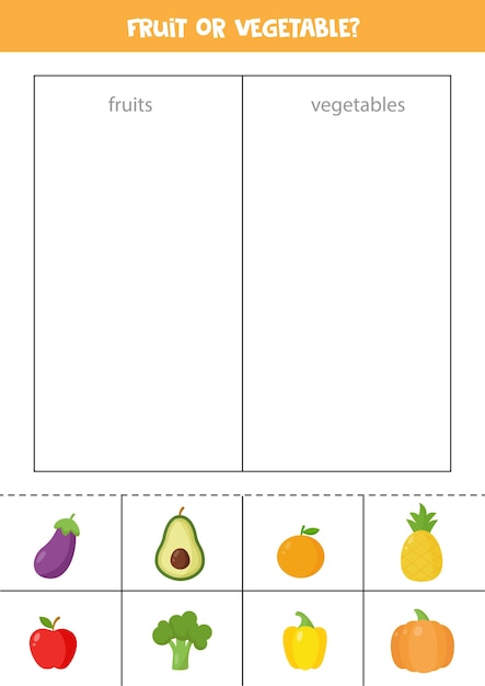 premium vector fruits or vegetables sorting game for preschool kids