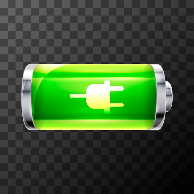 Premium Vector Full Bright Glossy Battery Icon With Charging Symbol