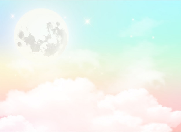 Premium Vector Full Moon And White Cloud In The Sky Background And Pastel Color