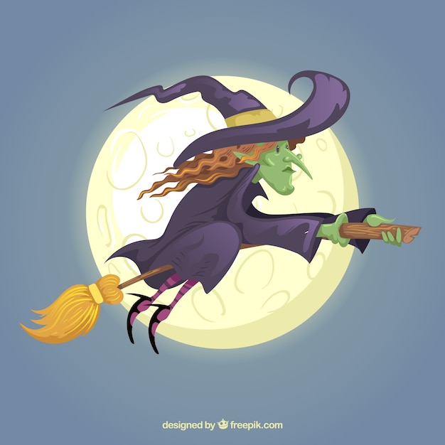 real woman r rated sexy witch on broom in front of moon