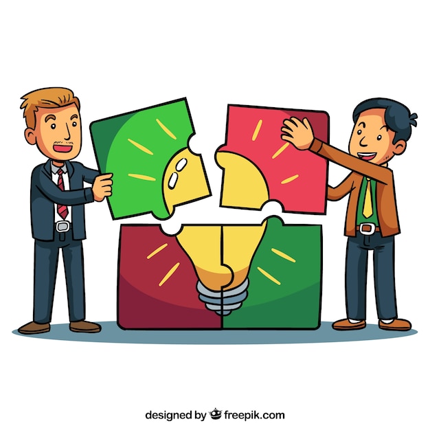 Free Vector | Fun businessmen with puzzle pieces