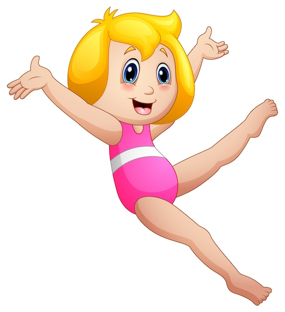 Premium Vector | Fun cartoon girl wearing a pink bathing suit