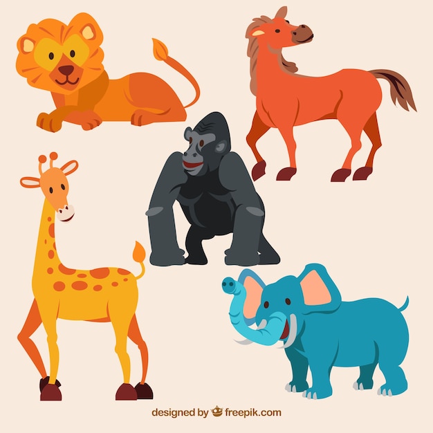 Fun collection of wild animals with flat
desing