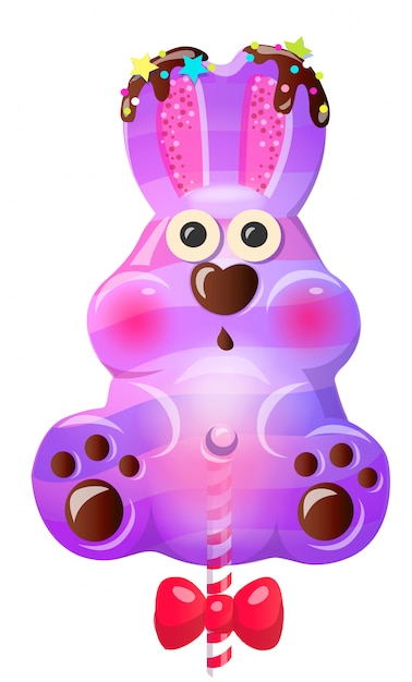 Download Fun cute cartoon bunny lollipop with bow. Vector | Premium ...